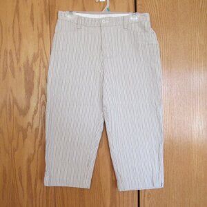 LEE WOMEN'S SIZE 12 CAPRIS TAN IVORY VERTICAL STRIPE AT THE WAIST CROPPED PANTS